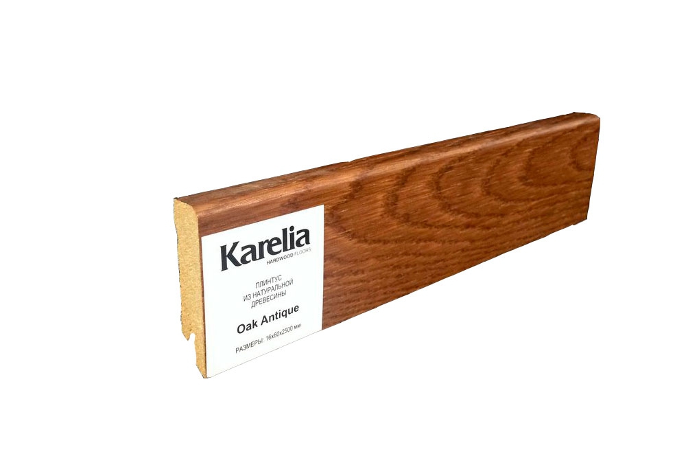 Плинтус Karelia Дуб шпонированный, 2500х60х16 мм, лак Antique