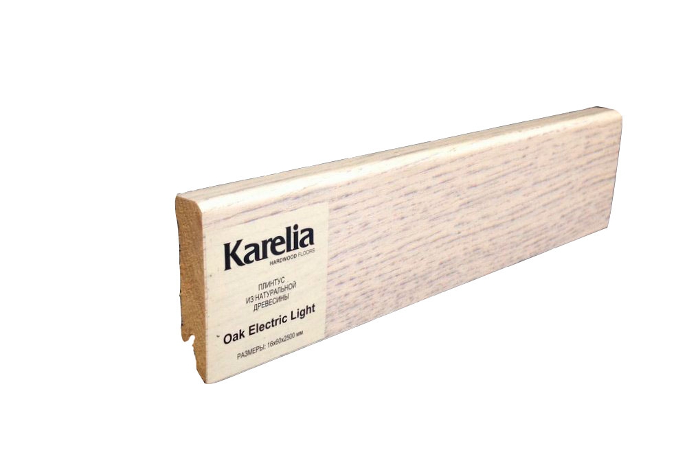 Плинтус Karelia Дуб шпонированный, 2500х60х16 мм, лак Electric Light