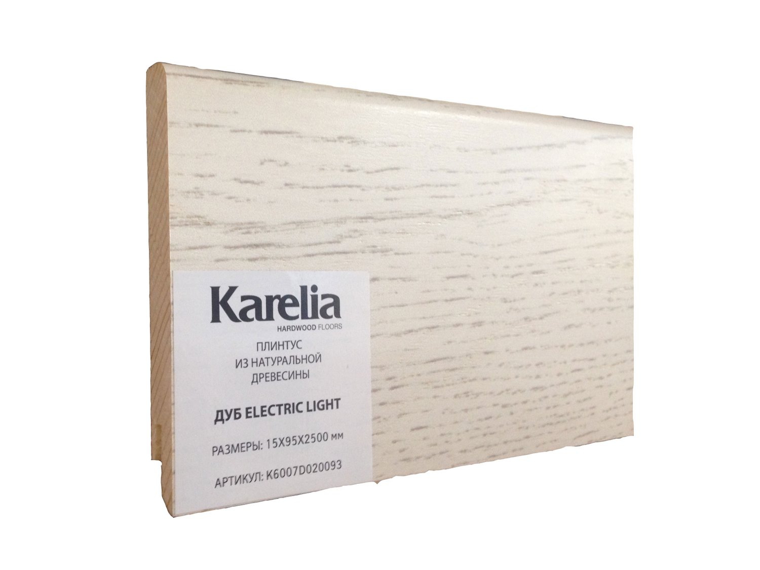 Плинтус Karelia Дуб шпонированый, 2500х95х15 мм, лак Electric Light